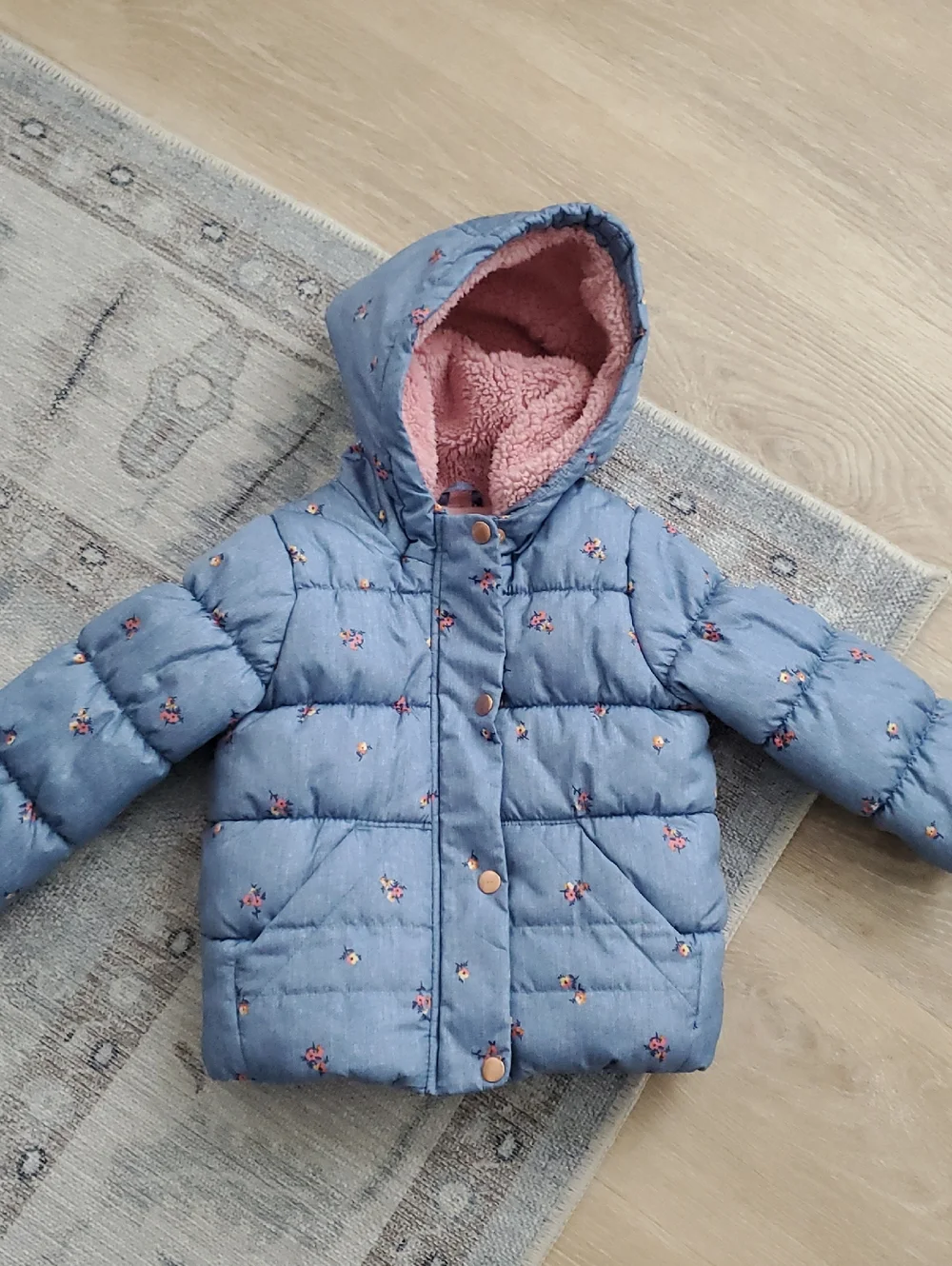 Oshkosh B'gosh Toddler Girls Blue Floral Hooded Winter Jacket Coat Sz2T